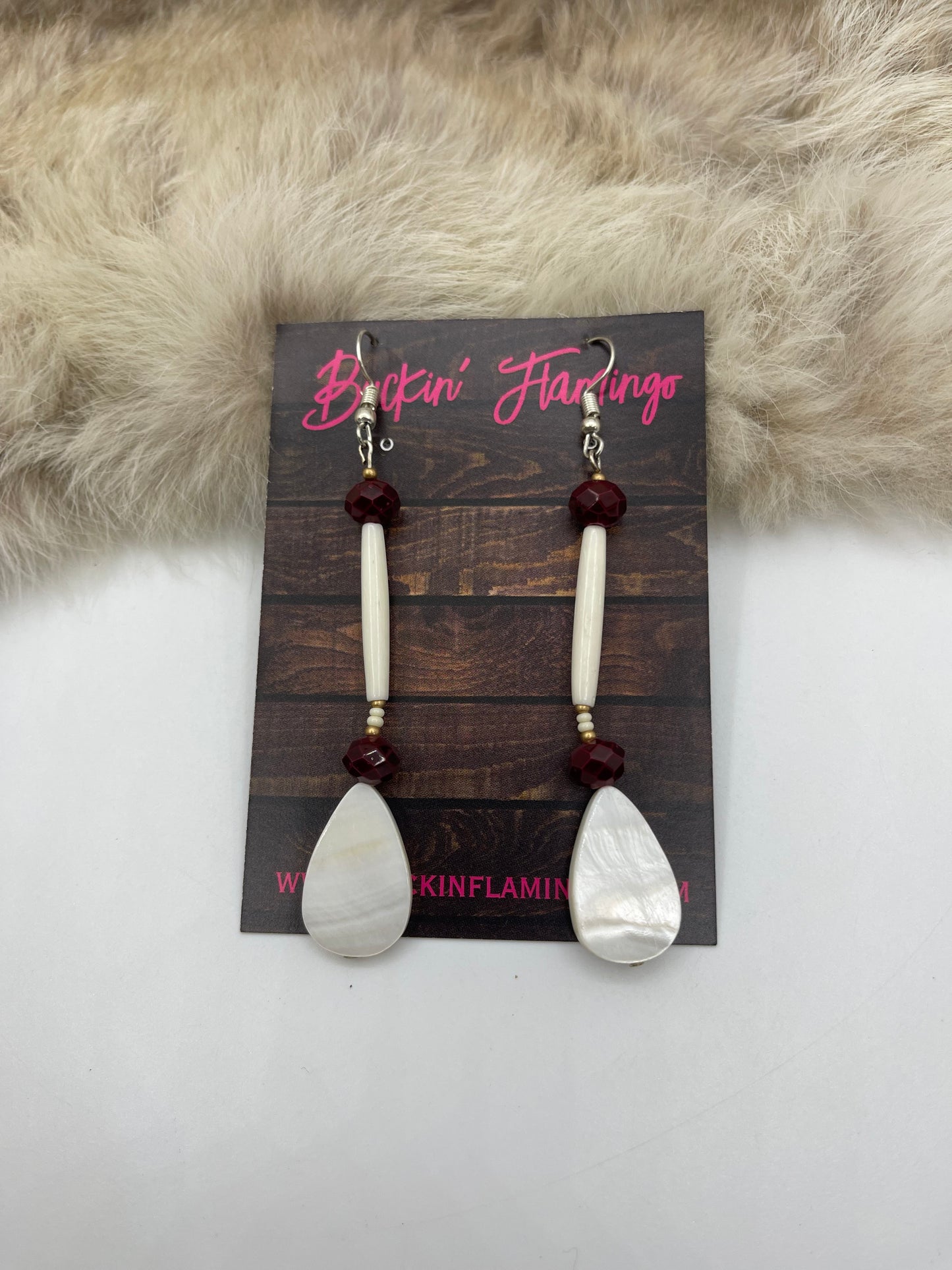 Red Glass & Bone Beads Earrings by Ren McCulley, Creek & Seminole