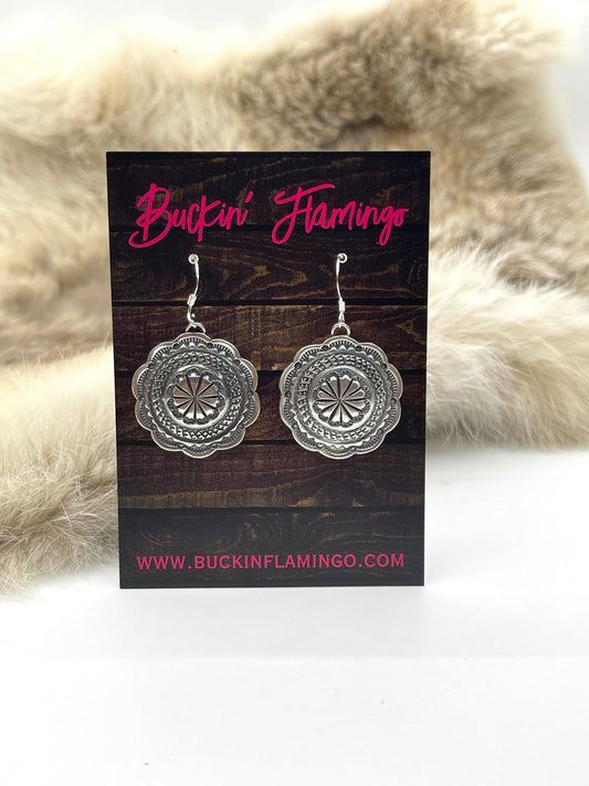 Silver Stamped Concho Earrings by Louise Joe, Navajo