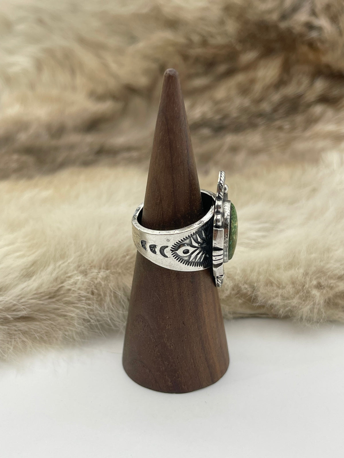 8.0 Sonoran Gold Turquoise Ring with Spiral by Marita Benally, Navajo