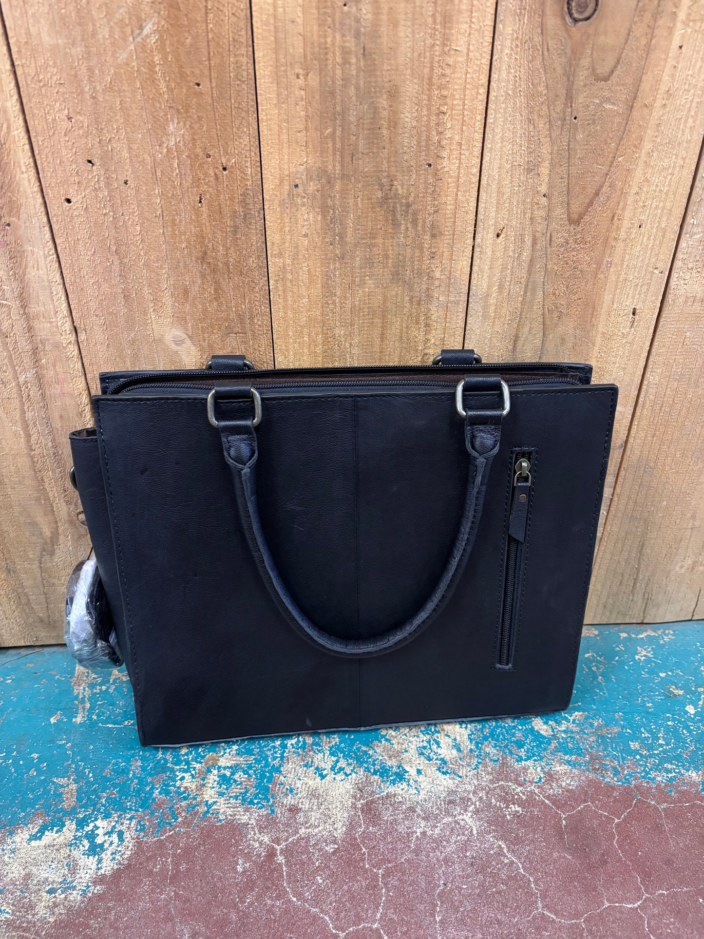 Black and White Cowhide Turquoise Tooled Leather Purse