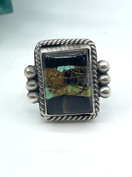 BlackJack Turquoise Adjustable 6.0-9.0 Ring by Harold Joe, Navajo