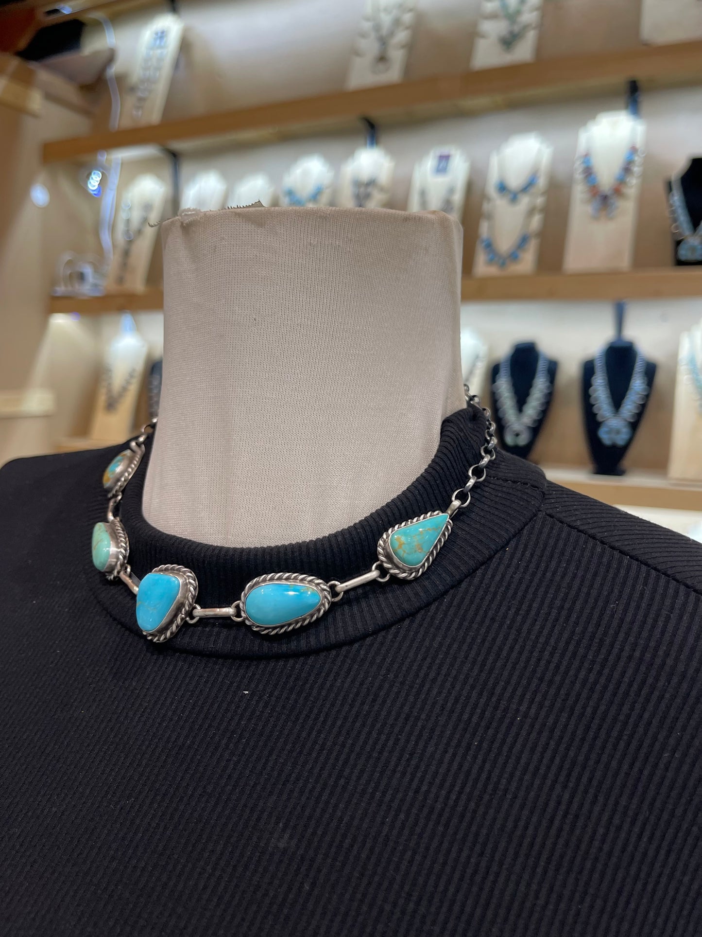 16" 5 Stone Kingman Turquoise Choker by Augustine Largo, Navajo