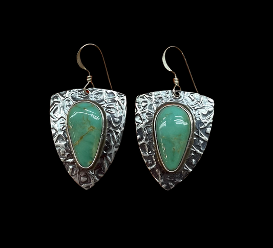 Royston Turquoise Arrowhead Hook Earrings by Everett & Mary Teller, Navajo