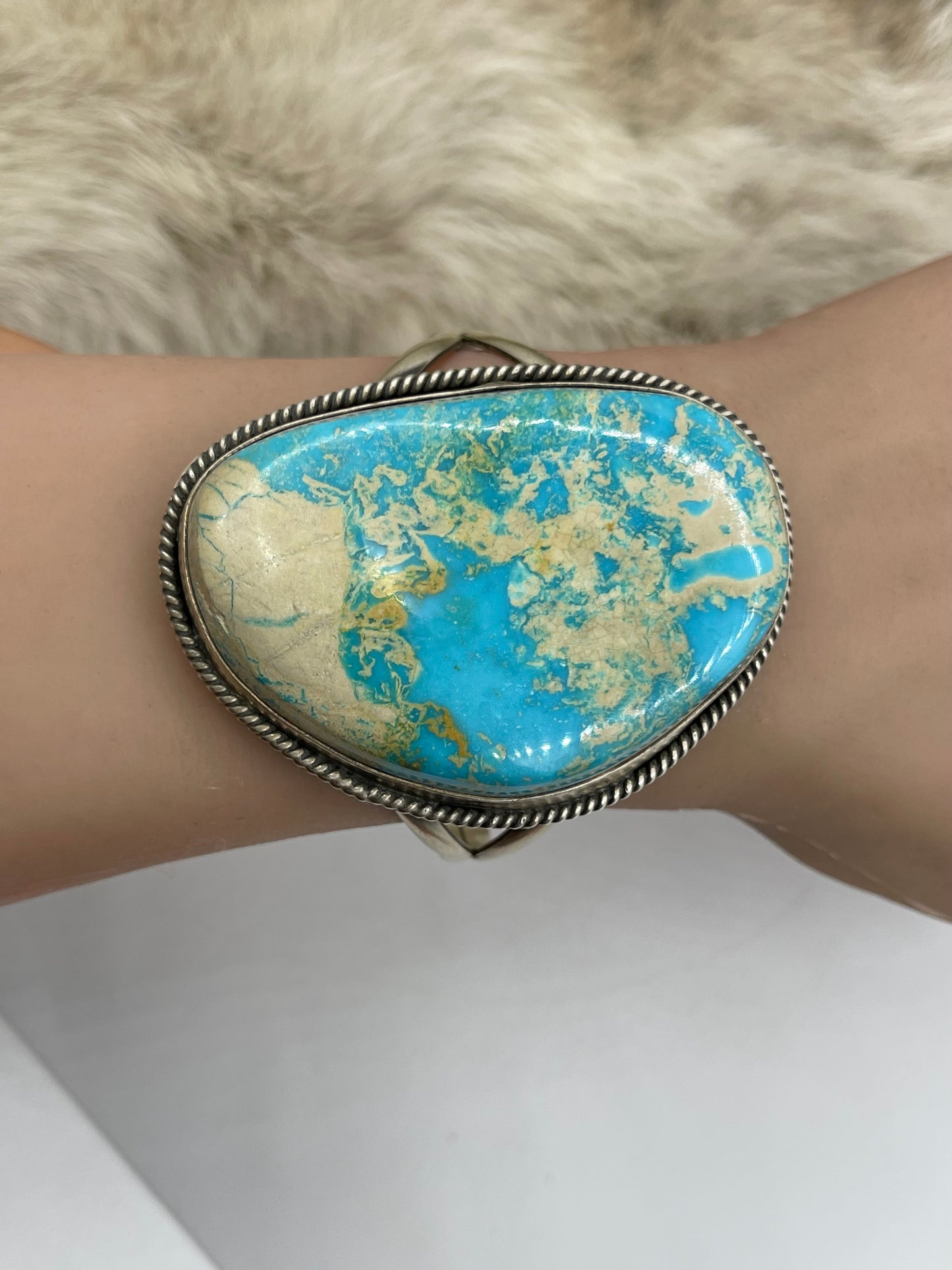 6”-7.5” Kingman Turquoise Large Stone Bracelet Maker Marked