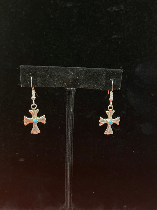 Tiny Stone Cross Earrings
