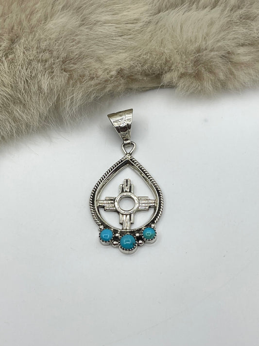 9.2mm Bail Zia Symbol Pendant with 3 Turquoise Stones by Jimmy Garcia, Navajo