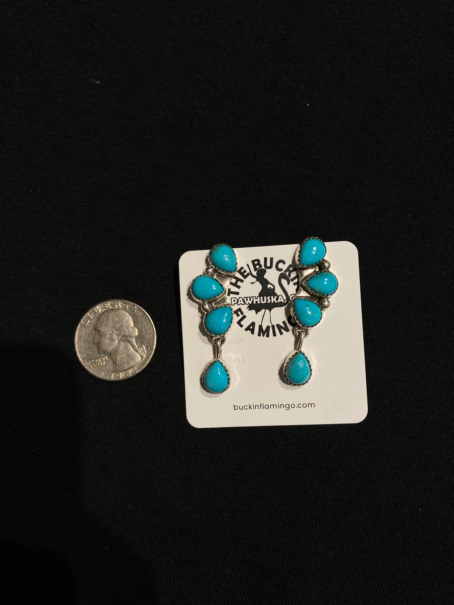 4 Stone Turquoise Post Earrings with Drop by Maxine Ramirez, Navajo