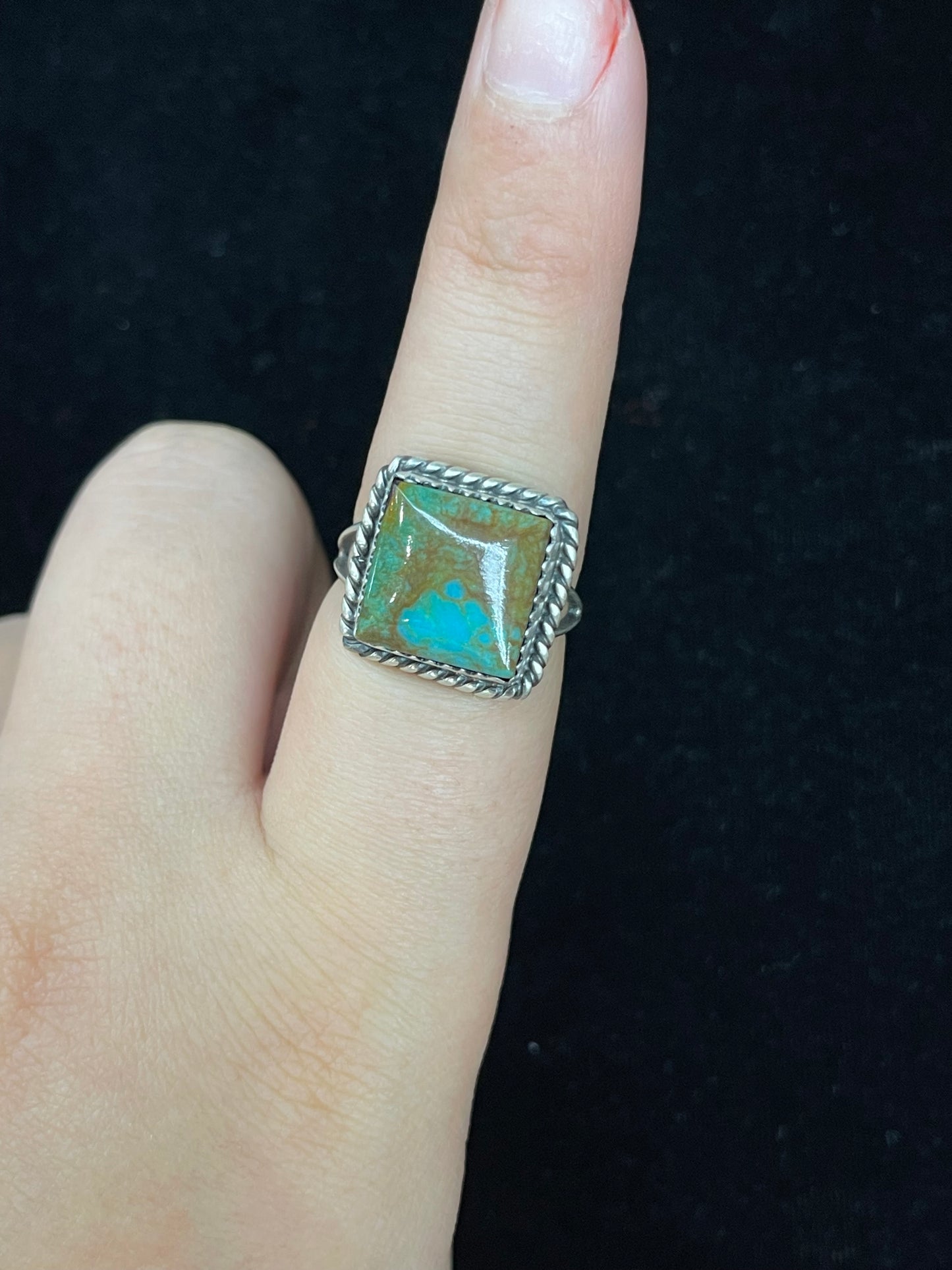 Square Turquoise Ring by Freda Martinez, Navajo