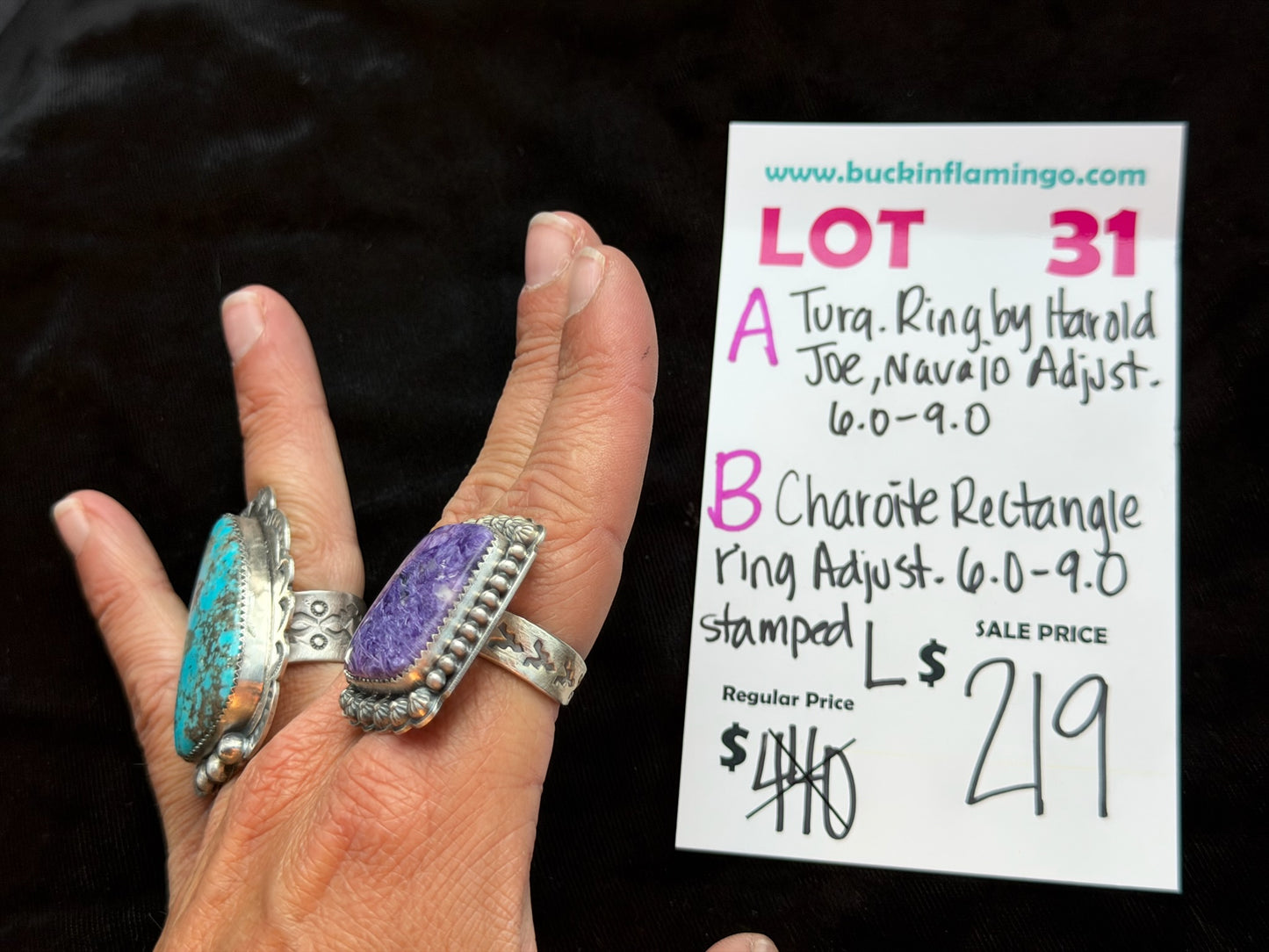 Lot 31 A 8/9 Turquoise Ring by Harold Joe, Navajo Adjustable 6.0-9.0