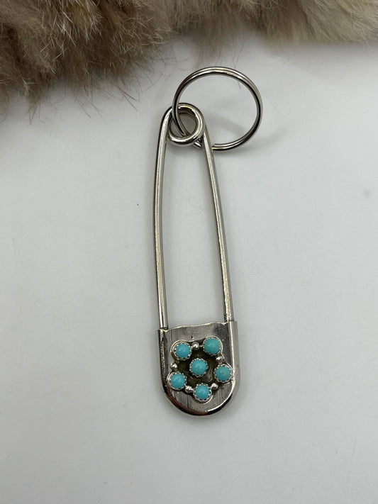 Safety Pin Key Chain with Turquoise by Dorothy Yazzie, Navajo