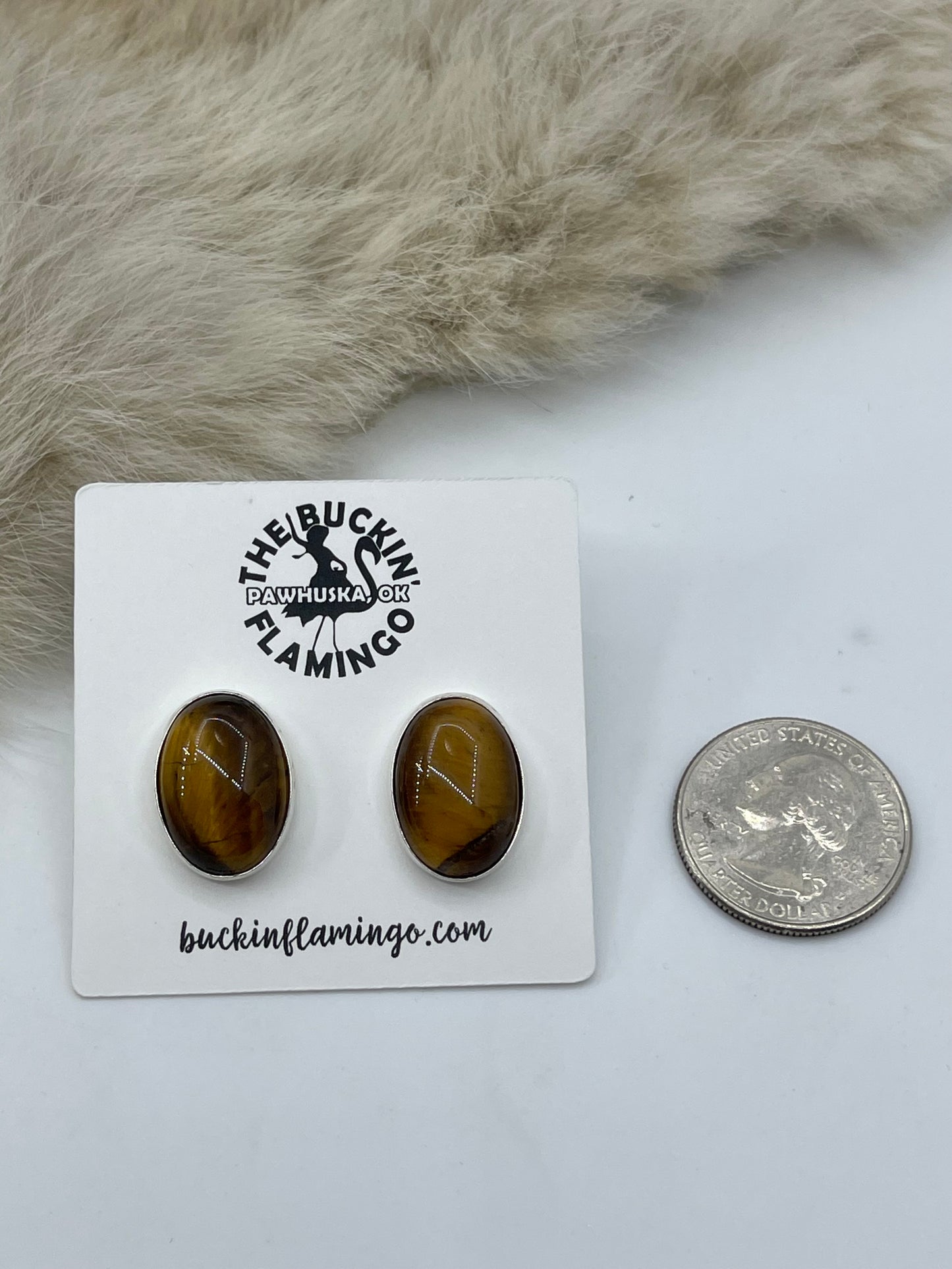 TIGER EYE OVAL POST EARRINGS
