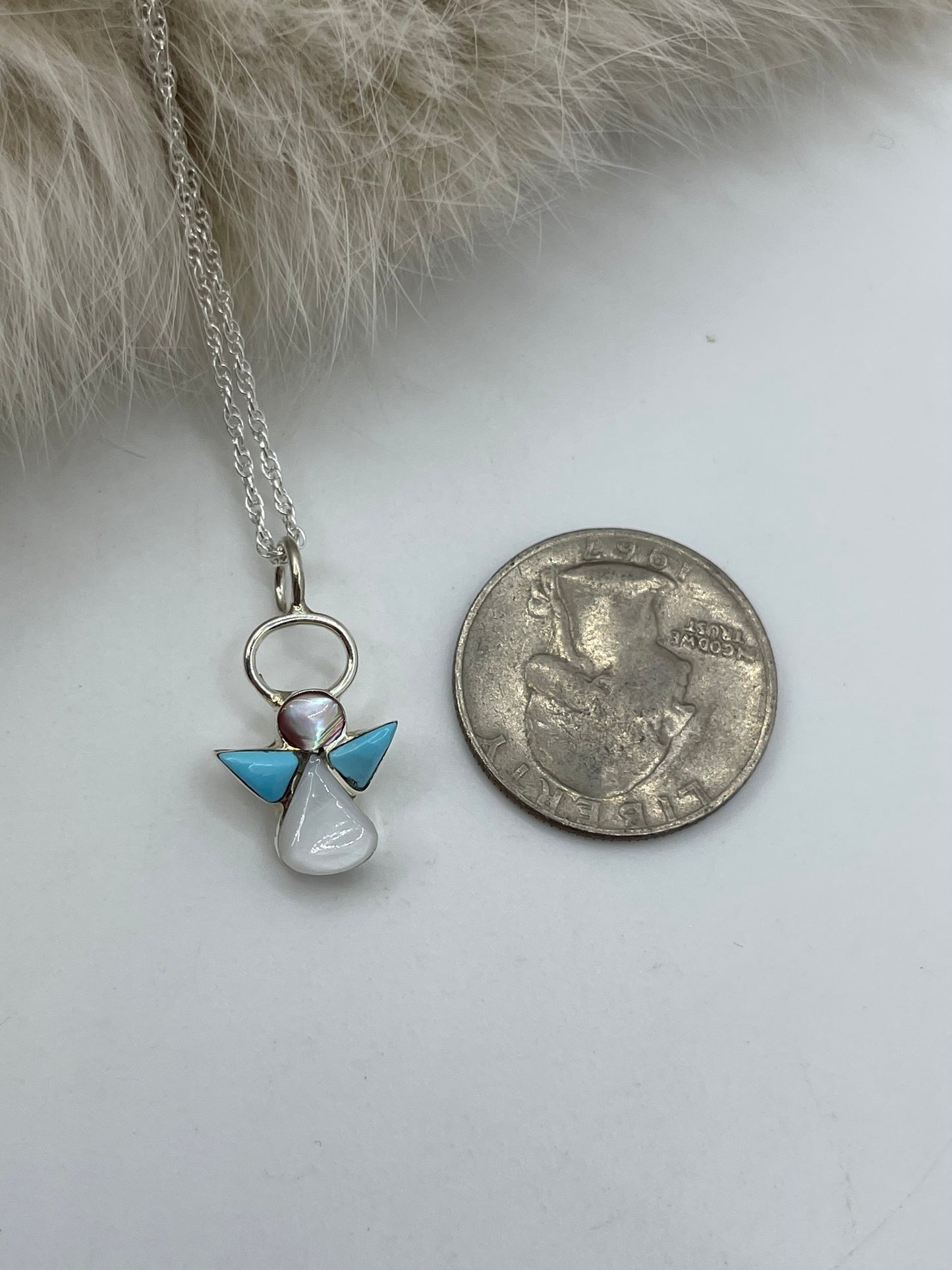 16" Chain with Turquoise Angel Pendant Necklace by Claudia Maritza, Zuni