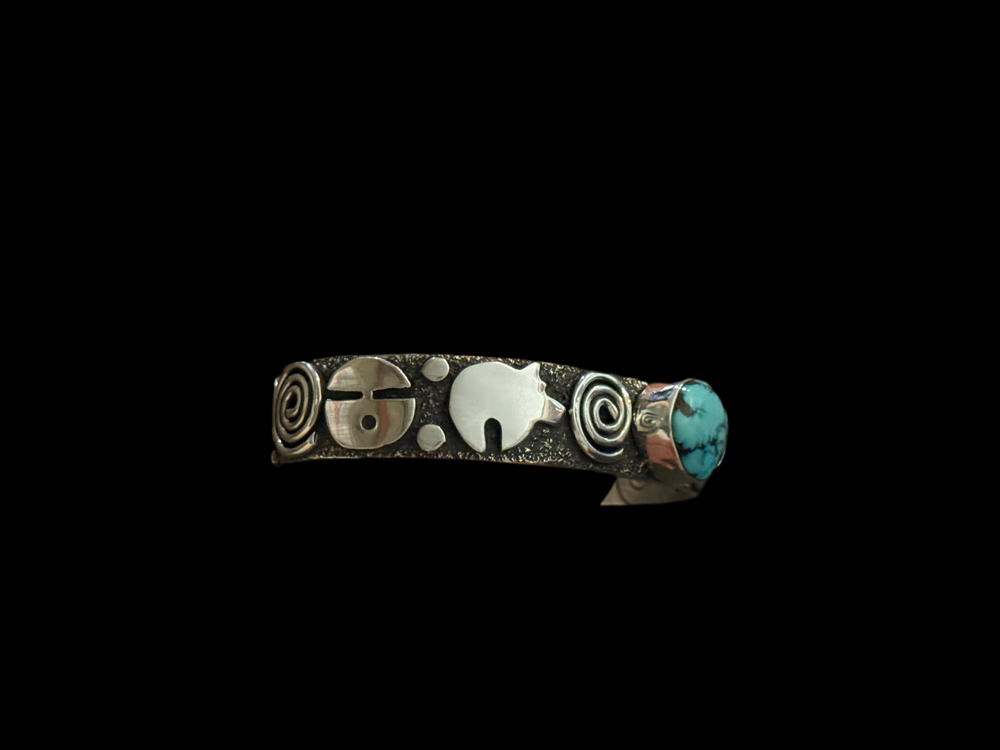 Petroglyph Cuff with Kingman Web Turquoise by Alex Sanchez, Navajo (narrow)