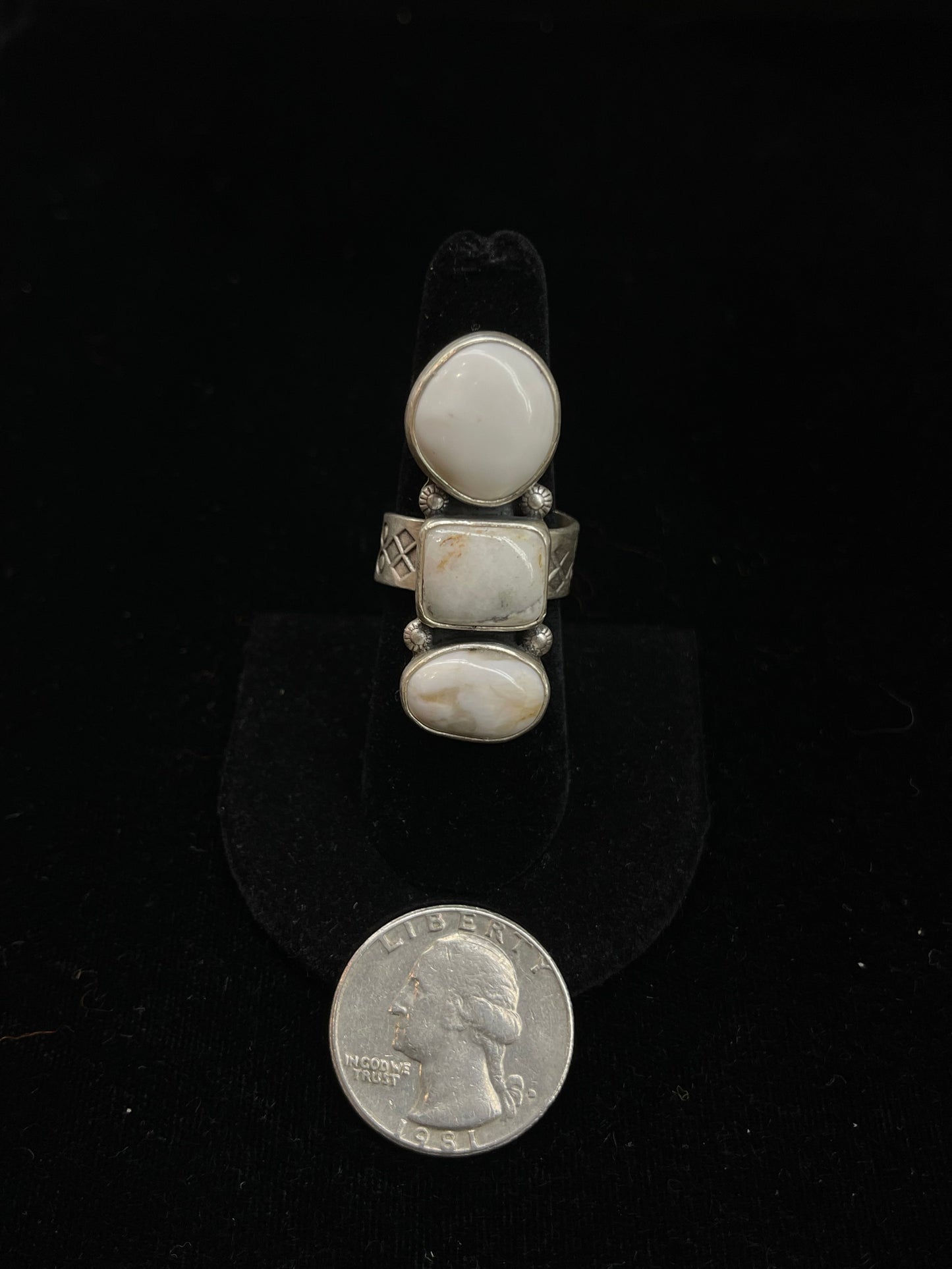 Adjustable 3 Stone White Buffalo Ring