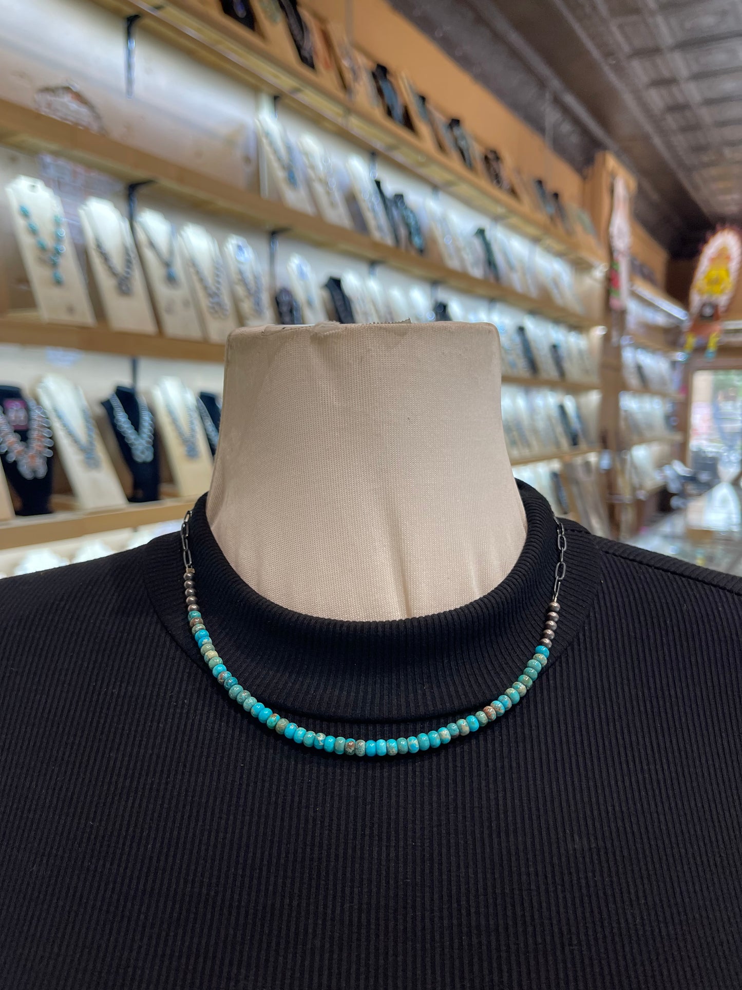 18" 4mm Navajo Style Pearls with Chain Link Necklace