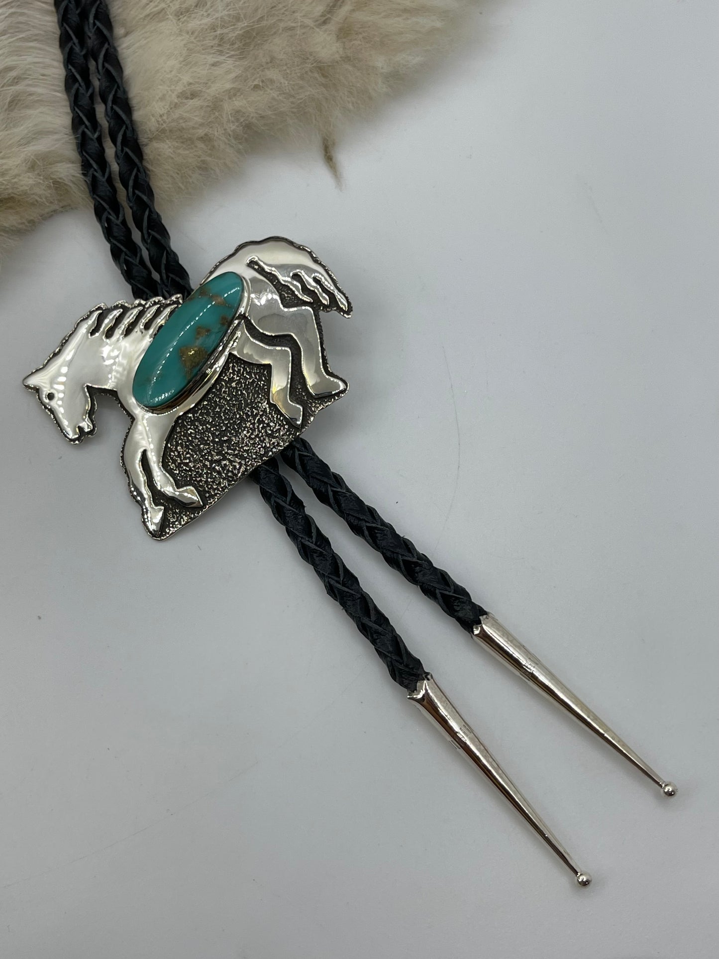 Kingman Turquoise Horse Bolo by Marie Jackson, Navajo