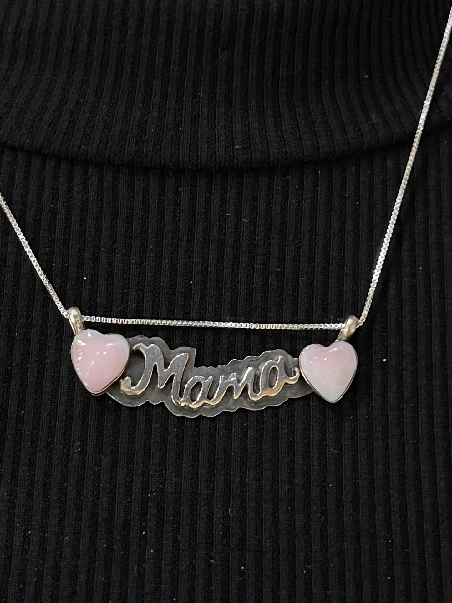 18" Pink Conch Shell Heart "MAMA" Necklace by Myra Benally, Navajo