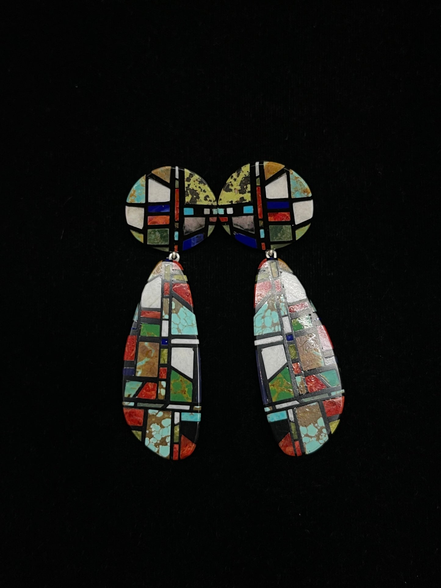 Multi Stone Inlay Post Dangle Earrings by Chris T. Nieto, Santo Domingo