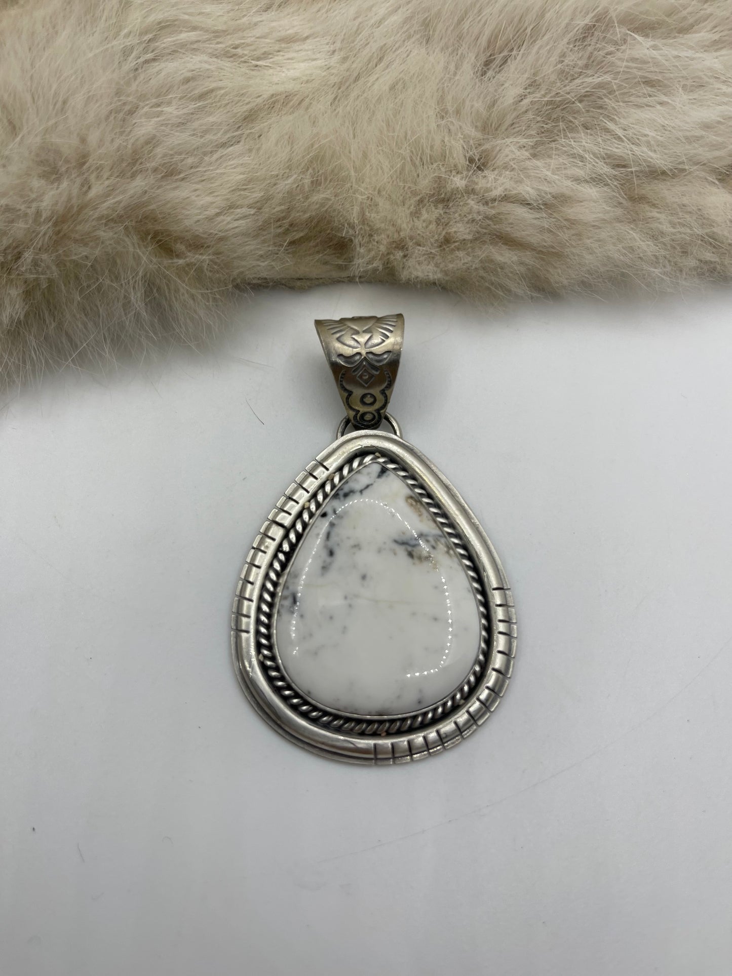 10mm Bail White Buffalo Teardrop Pendant by Jeff Largo, Navajo