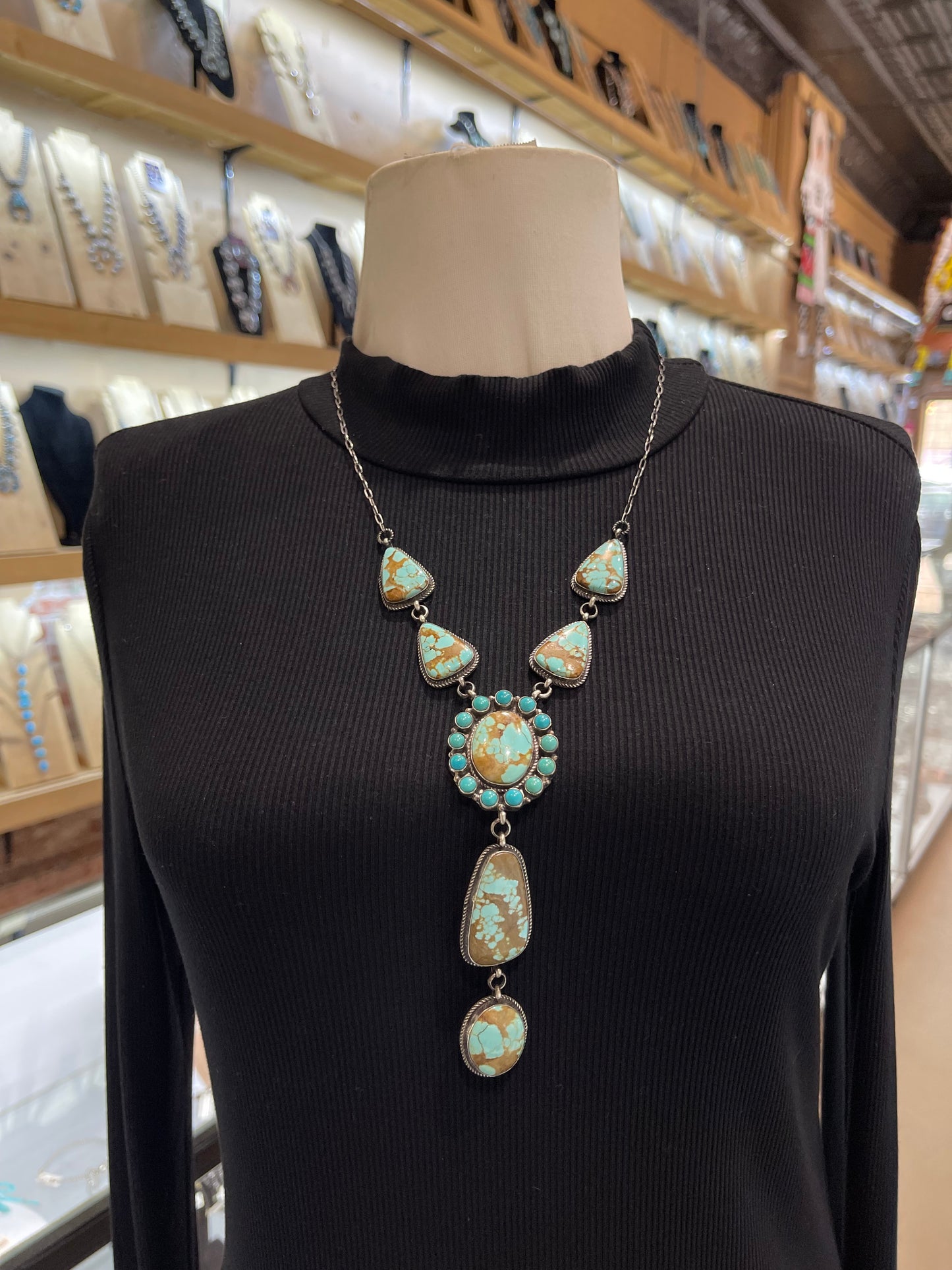 24”+5” #8 Turquoise Lariat Necklace by Devin Brown, Navajo