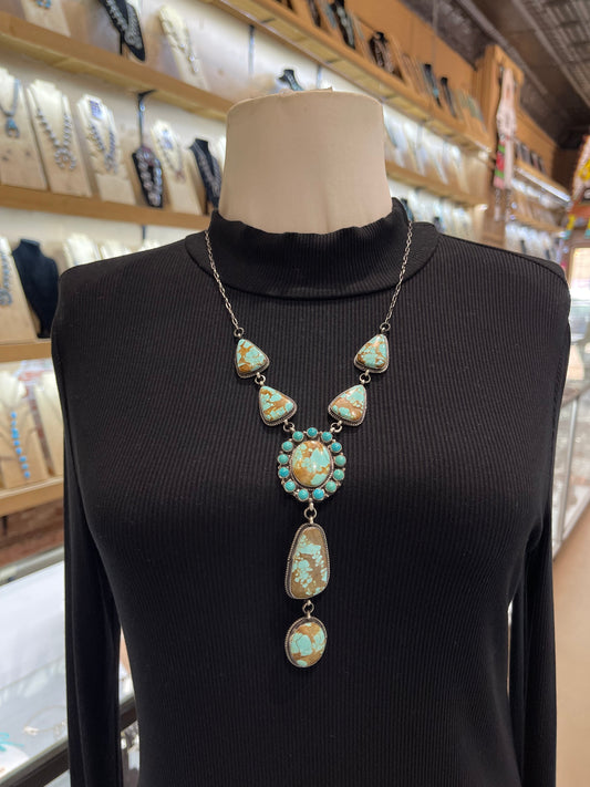 24”+5” #8 Turquoise Lariat Necklace by Devin Brown, Navajo