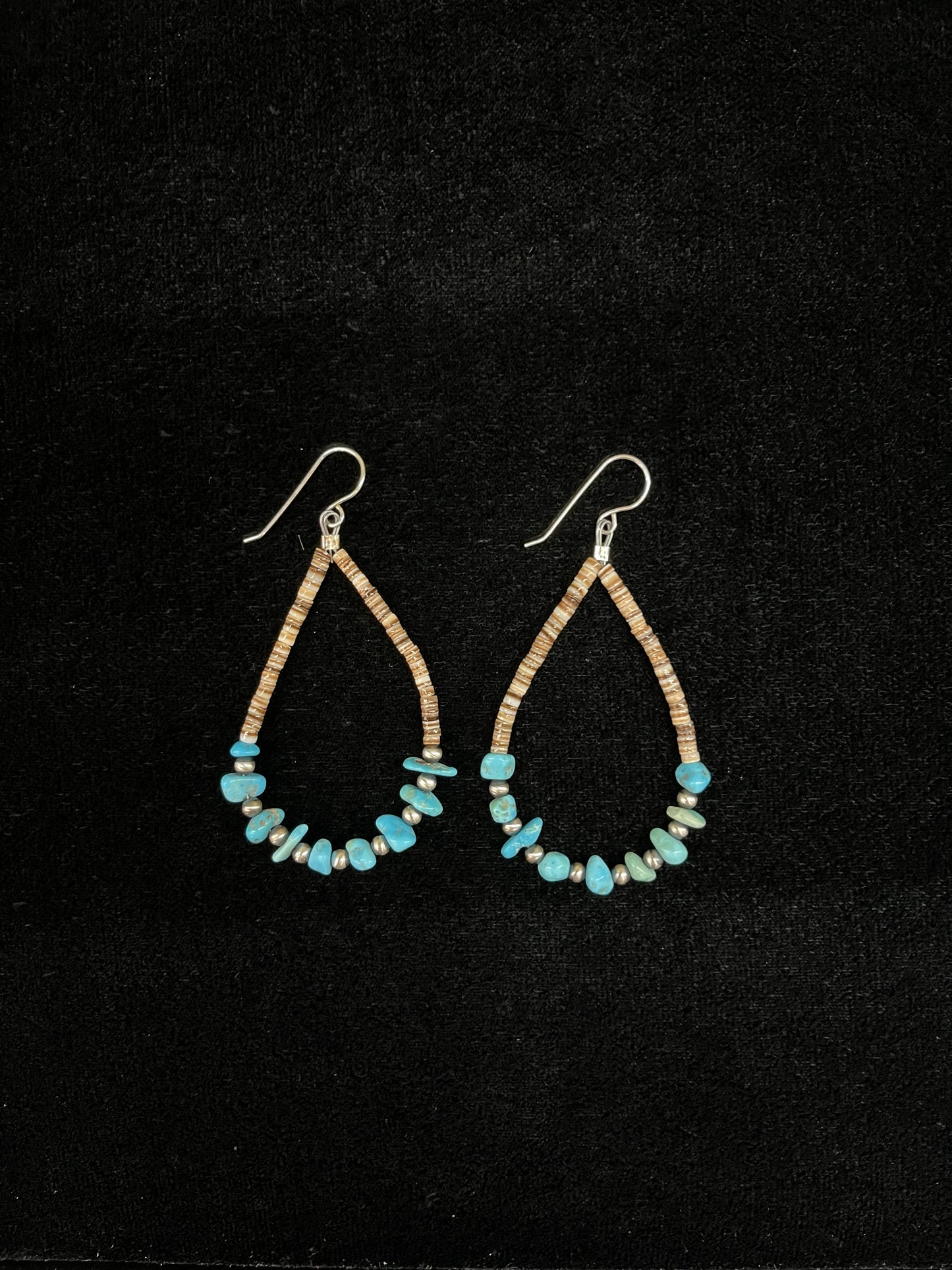 Melon Shell and Turquoise Tear Drop Hook Dangle Earrings