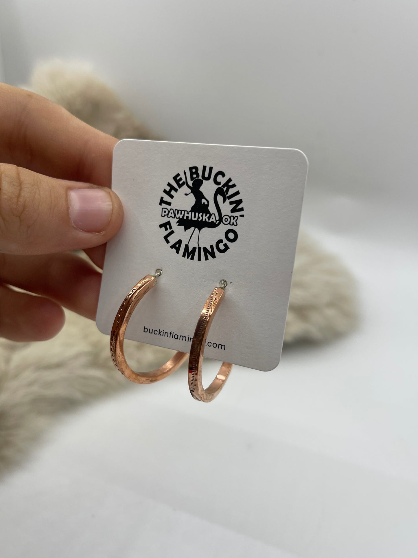 Square Wire Stamped Copper Hoop Earrings By Elaine Tahe, Navajo