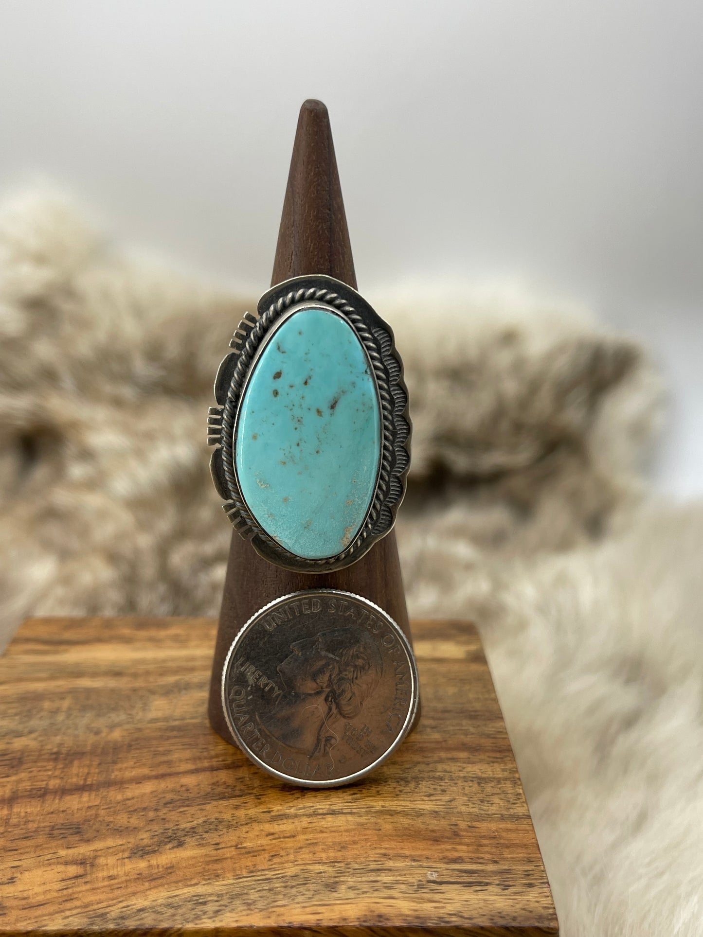 6.5 Kingman Turquoise Ring by John Nelson, Navajo