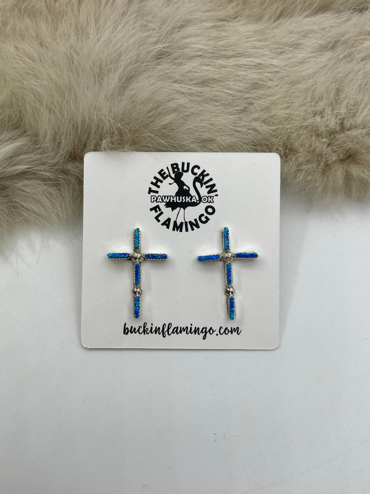 Blue Opal Zuni Needlepoint Cross Earrings by Ashley Laate, Zuni
