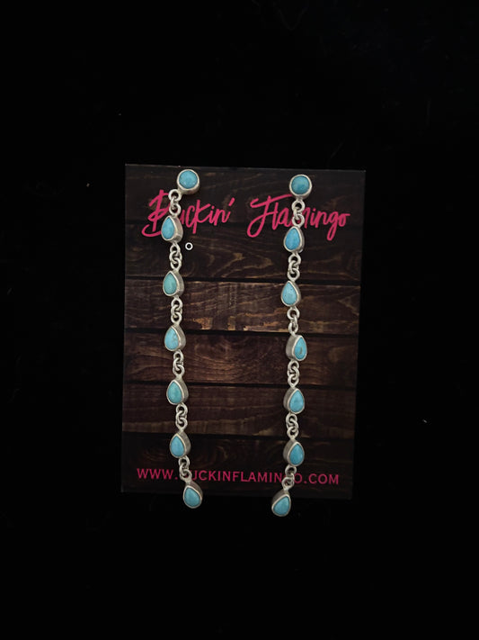 3 1/2" Turquoise Teardrop Post Dangle Earrings