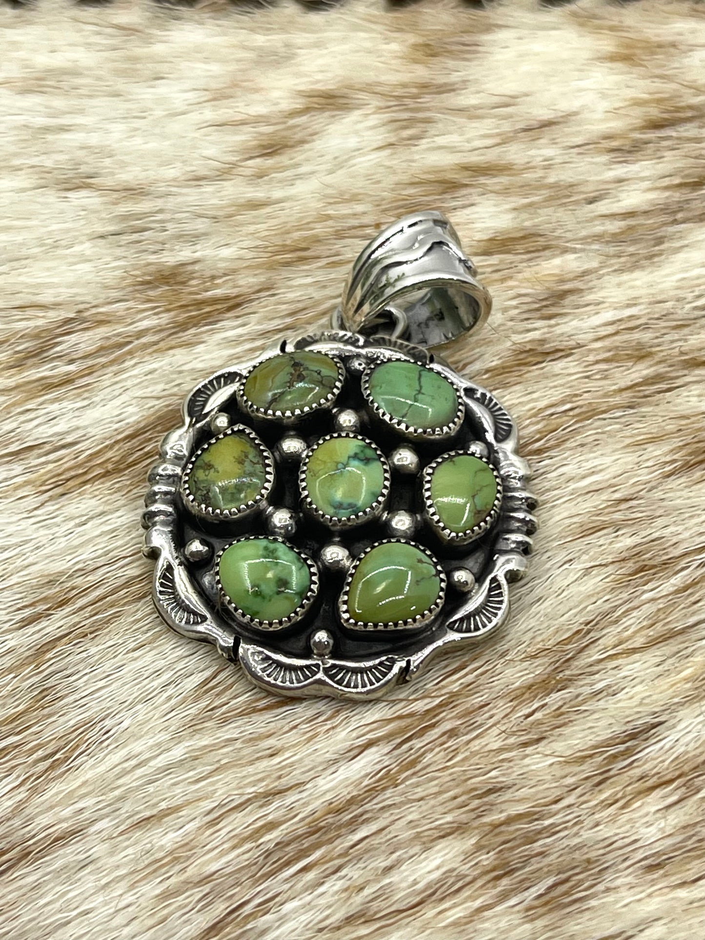 7 Stone Sonoran Gold Turquoise Pendant by Shawn Tulley, Navajo