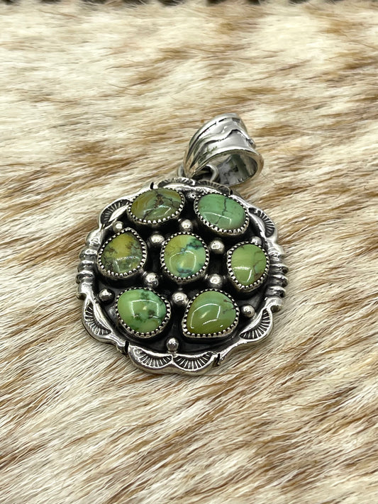 7 Stone Sonoran Gold Turquoise Pendant by Shawn Tulley, Navajo