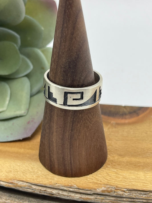 10.5 Silver Overlay Ring Band by Timothy Mouia, Hopi