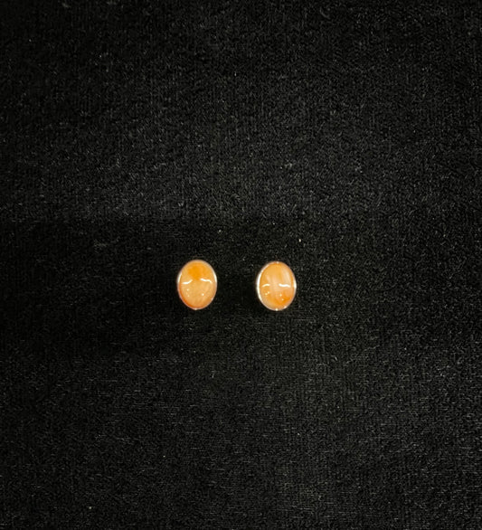 Oval Orange Spiny Oyster Shell Stud Earrings