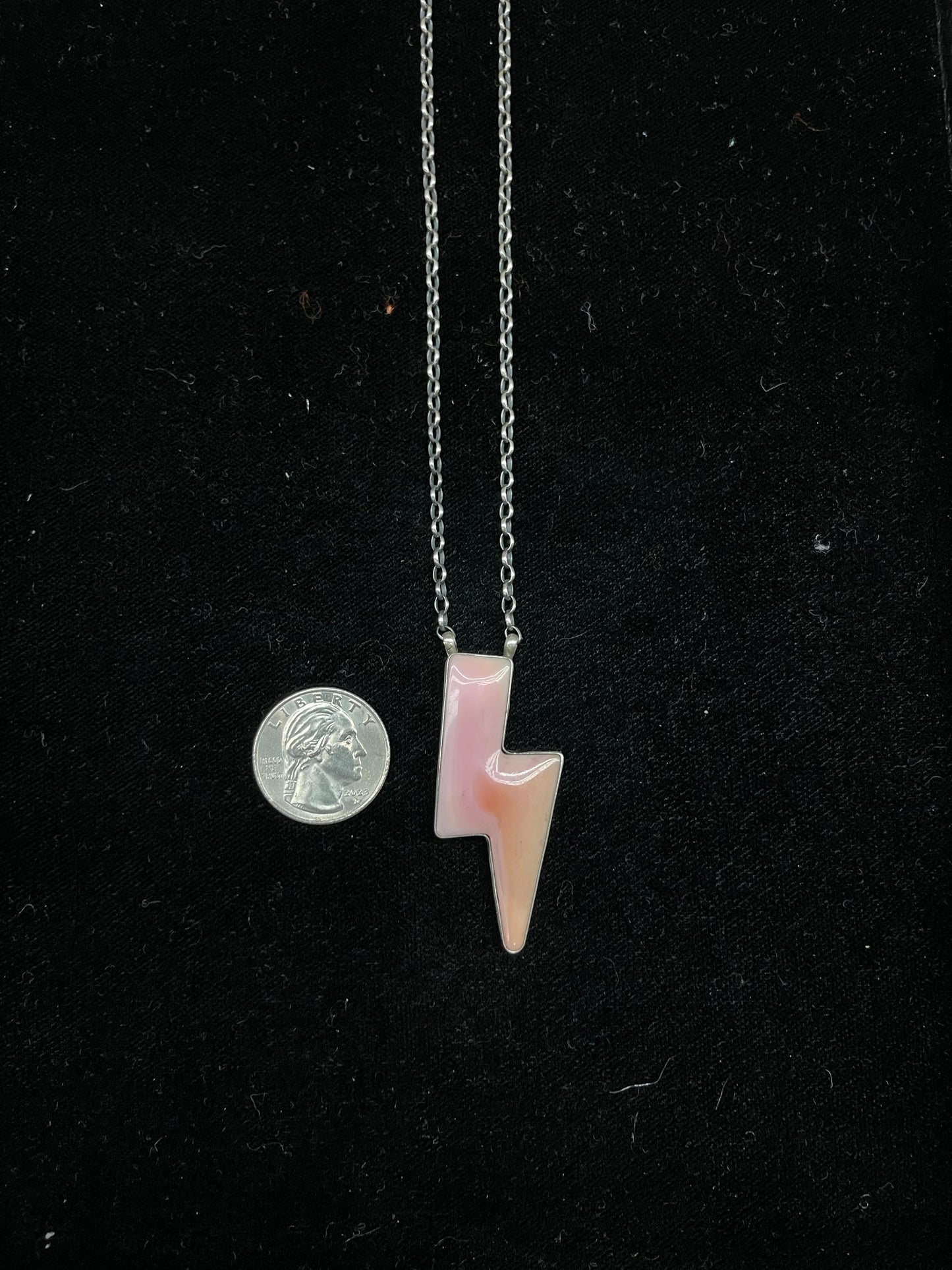 16" Pink Conch Shell Lightning Bolt Necklace by Donovan Skeets, Navajo
