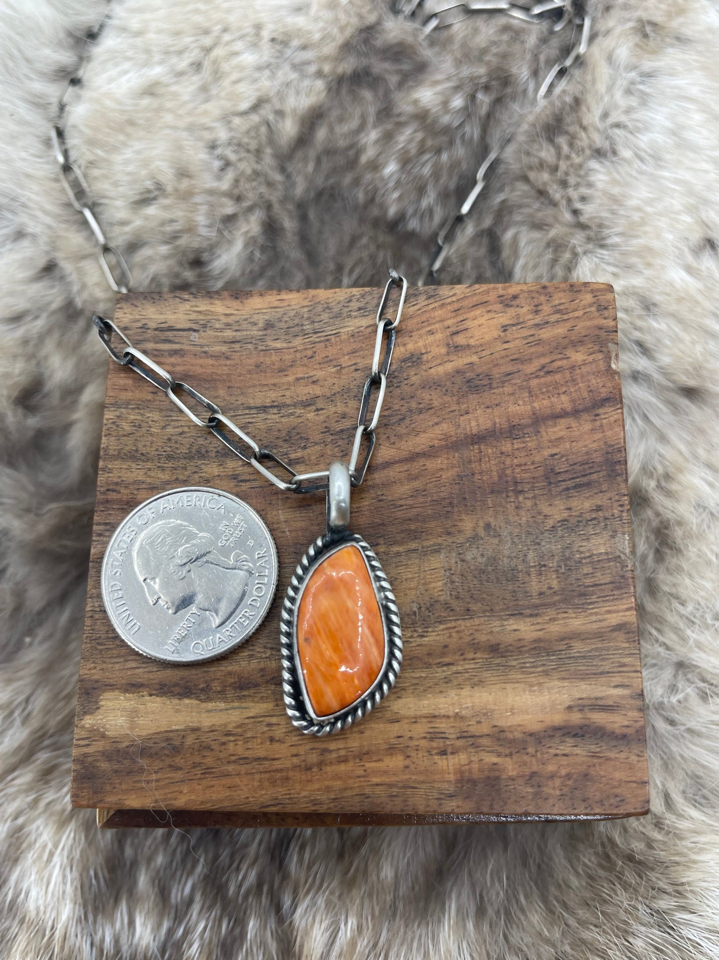 Spiny Oyster Pendant by Johnny Dixon, Navajo 24" Chain by Sally Shurley, Navajo