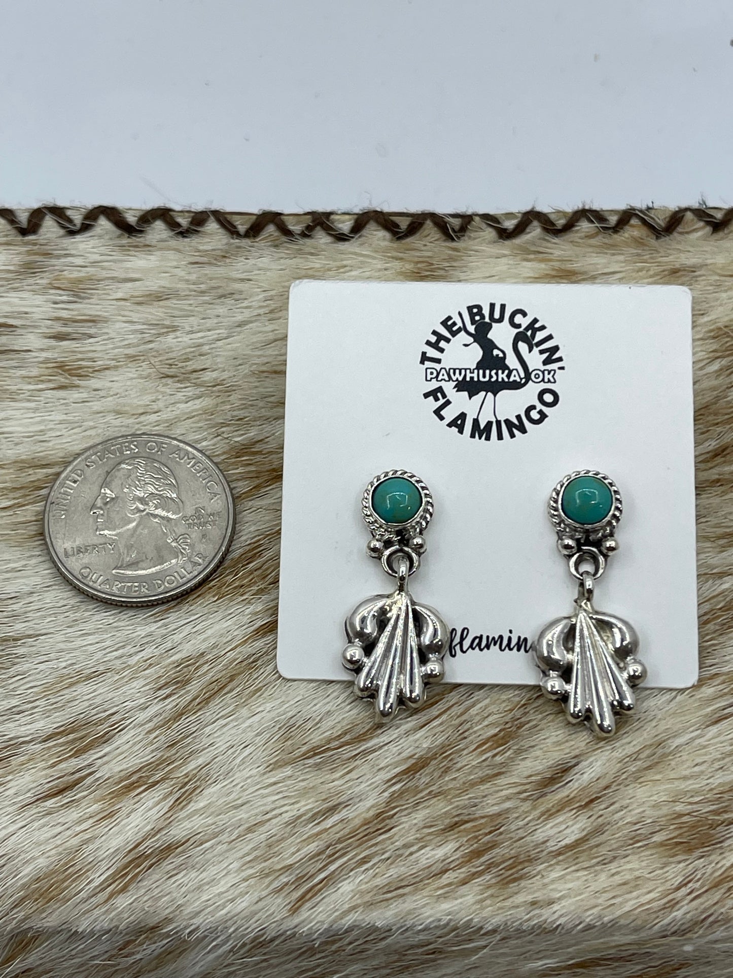Turquoise Post Dangle Earrings by Verley Betone, Navajo