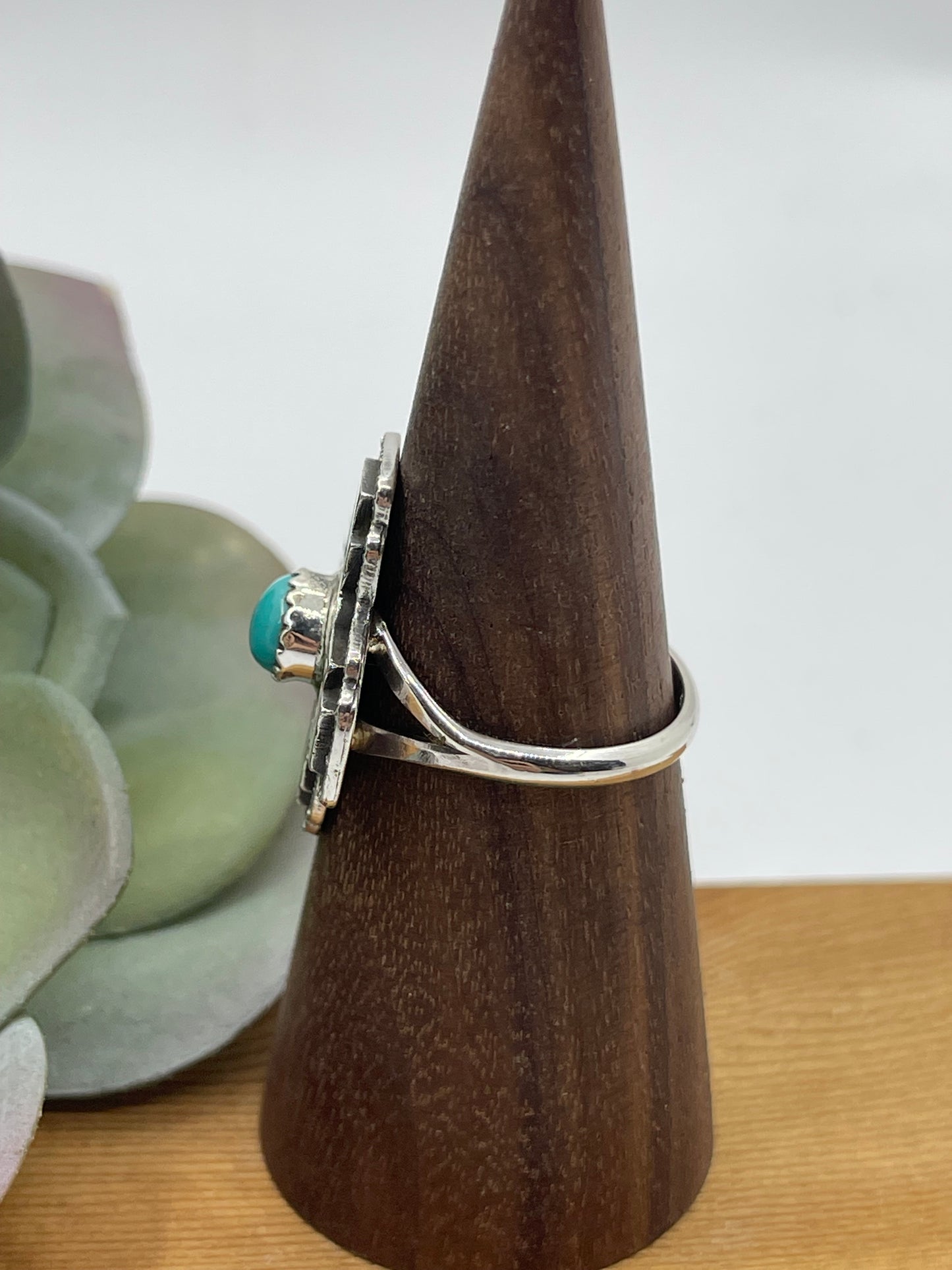 7.0 Turquoise Zia Symbol Ring by Hiram Largo, Navajo