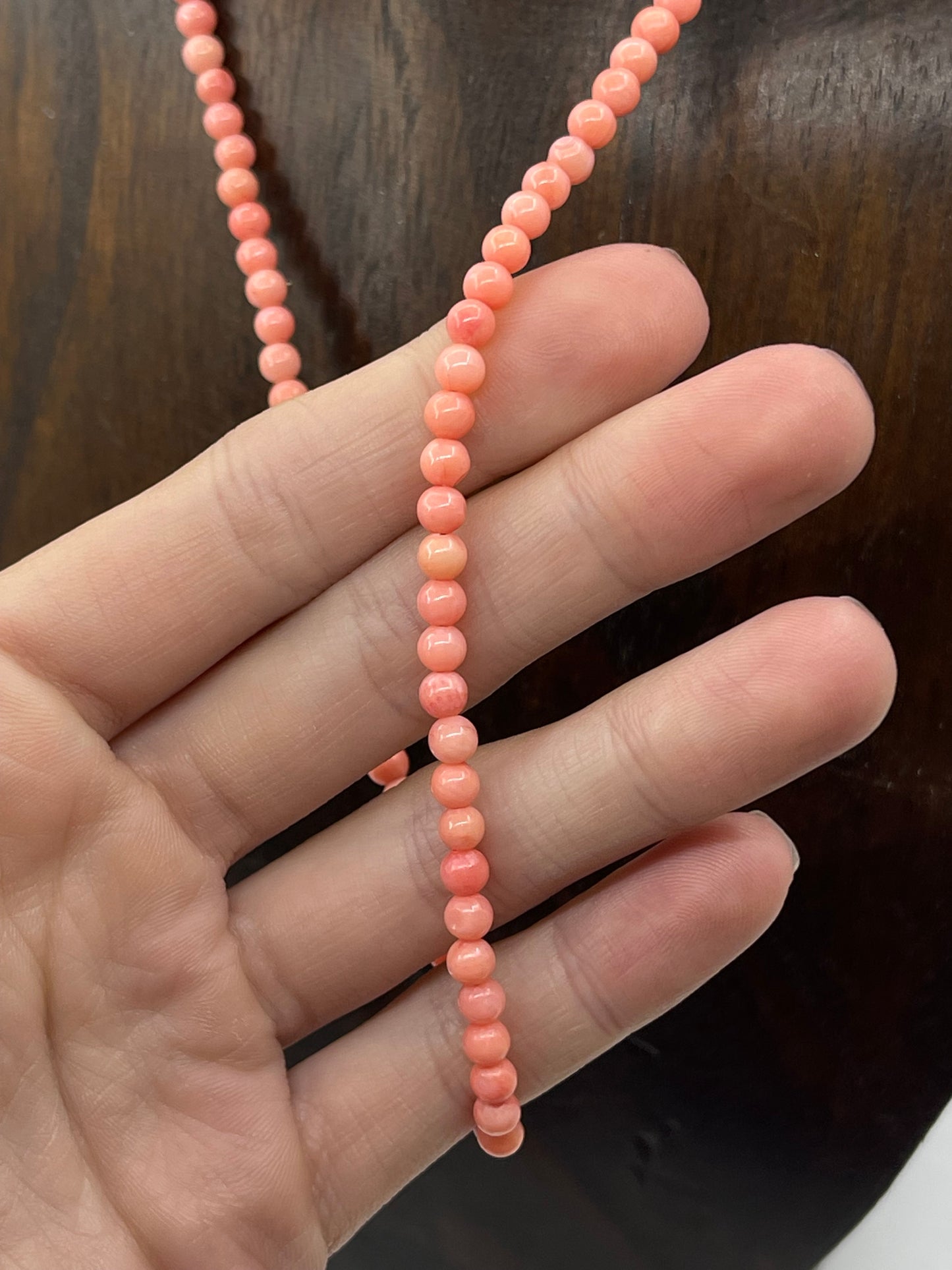 18" 4mm Pink Coral Beaded Necklace