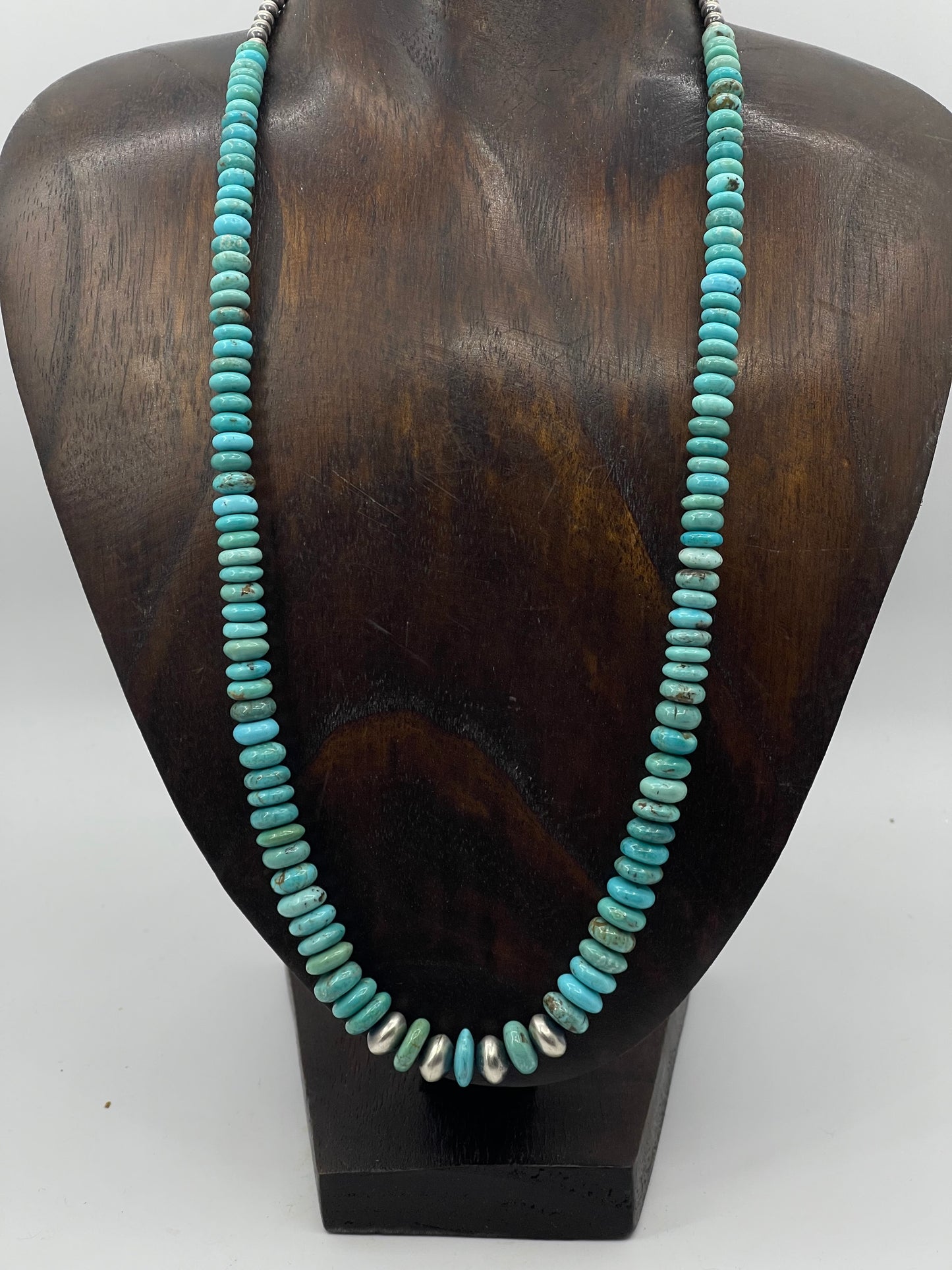 20" Kingman Turquoise Graduated Necklace with Navajo Pearls by Tammy Nolcott, Navajo