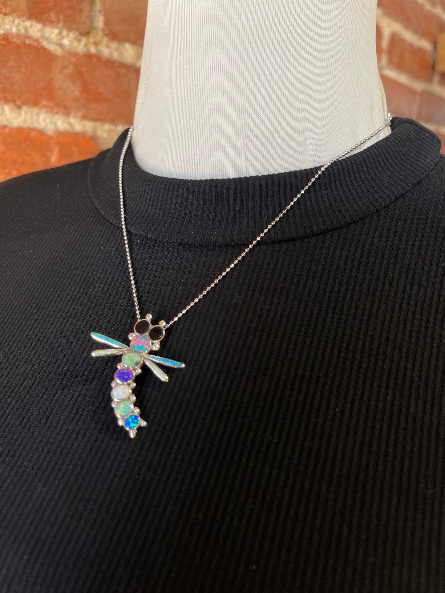 18" Multi Color Opal Dragonfly Necklace by Jancie Edaakie, Navajo