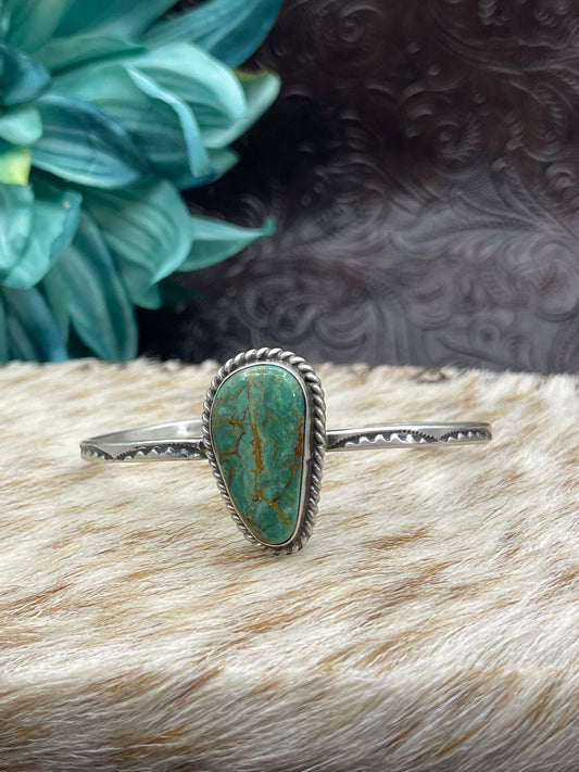 5.5''- 7'' Single Stone Royston Turquoise Cuff By Donovan Skeet Navajo