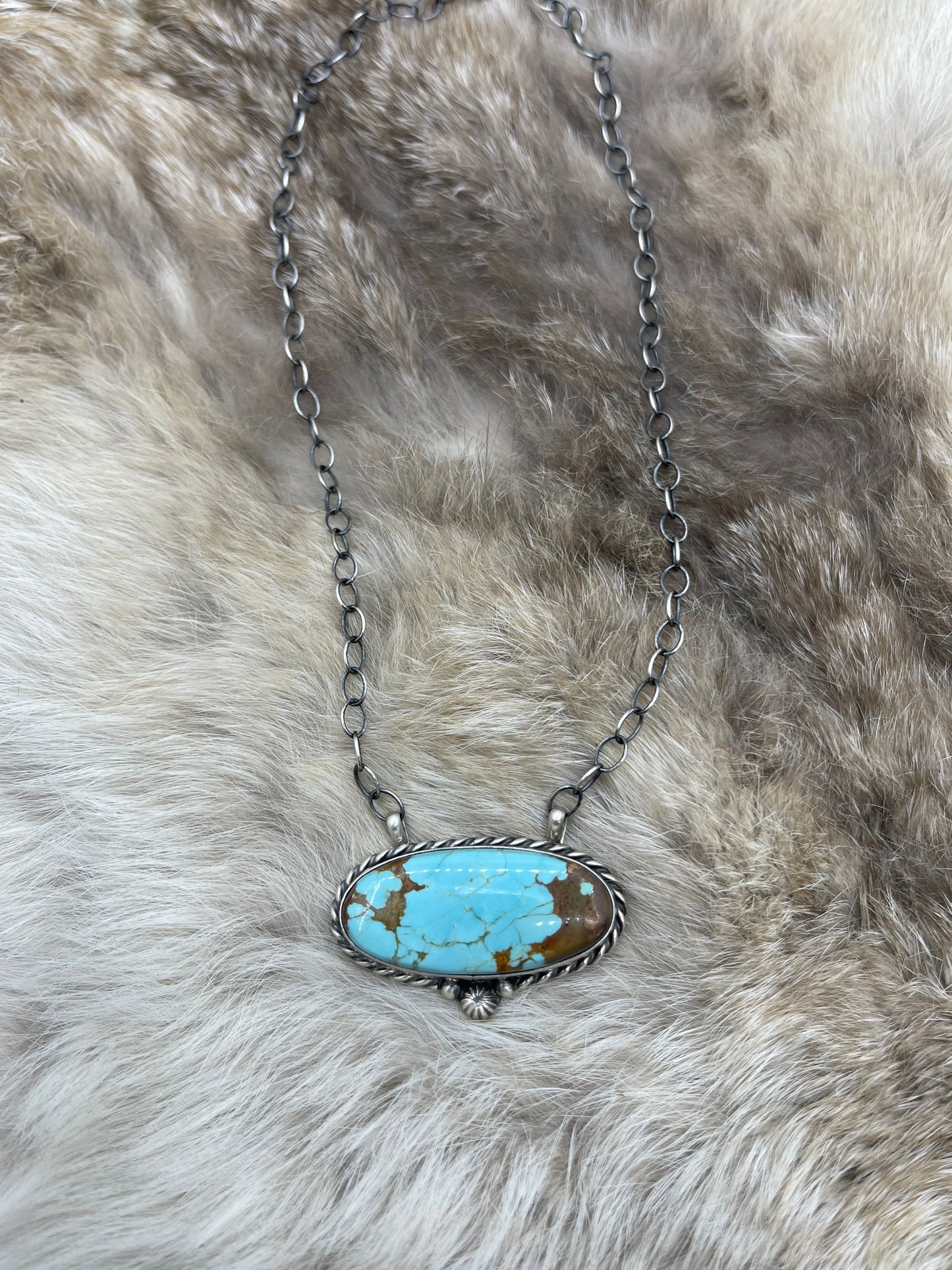 16" #8 Turquoise Oval Necklace by Chassity Belone, Navajo