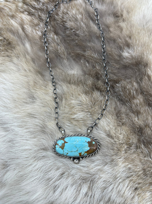 16" #8 Turquoise Oval Necklace by Chassity Belone, Navajo