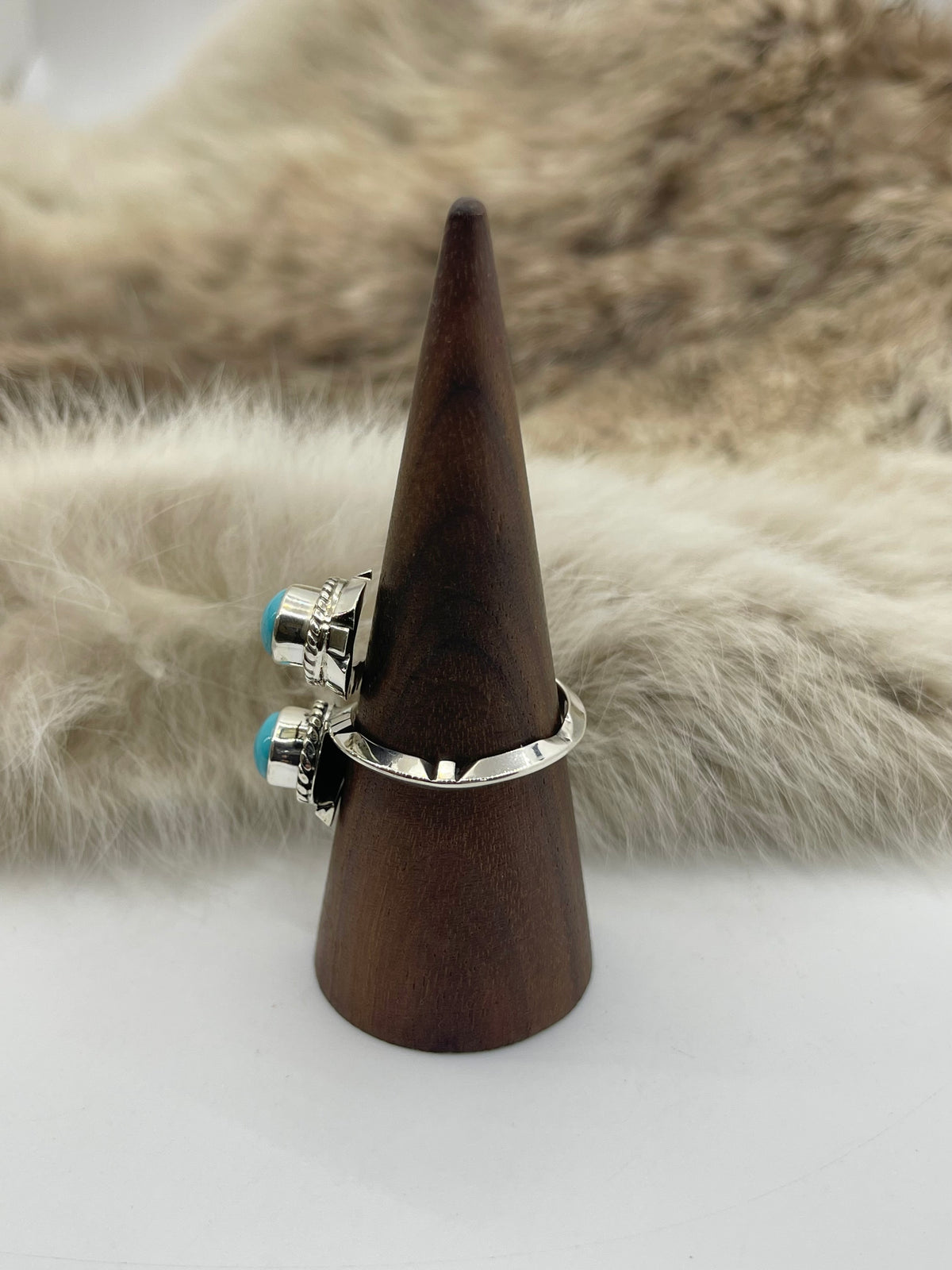 10.0 2 Stone Turquoise Semi-Adjustable Ring by Jimmy Garcia, Navajo
