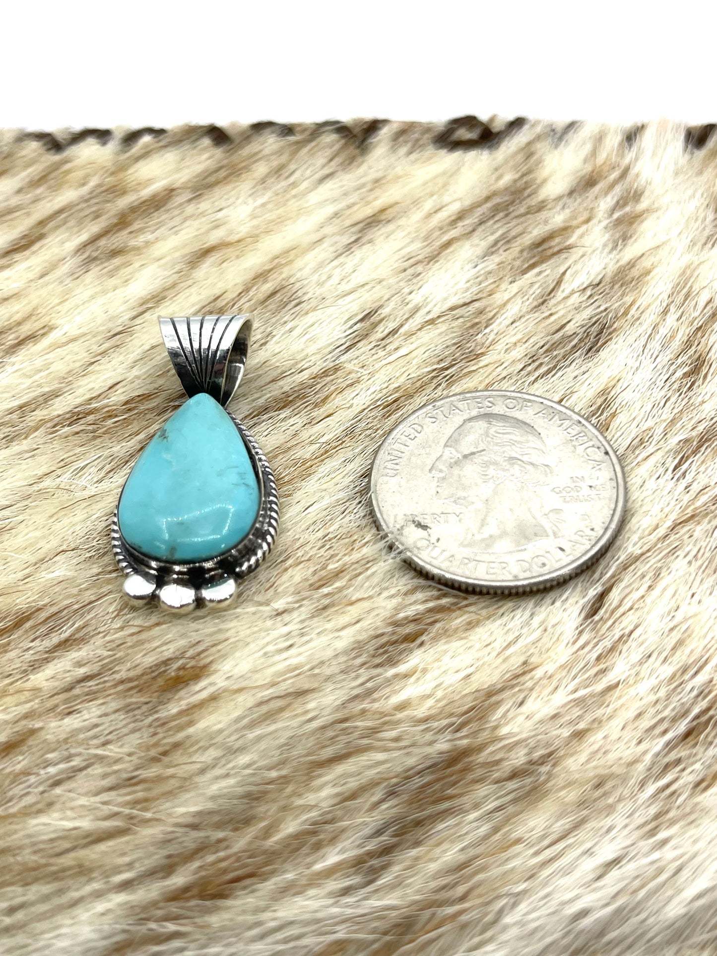 Kingman Turquoise Pendant on 18" Chain by Sadie Jim, Navajo