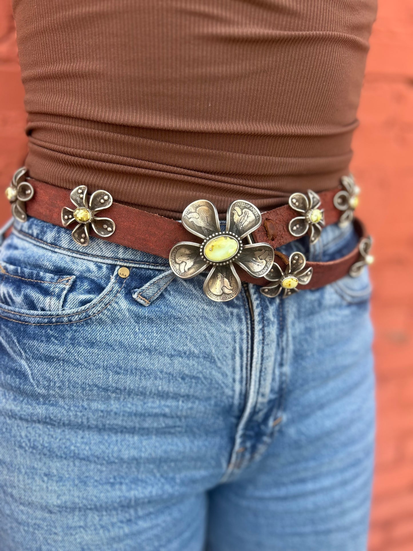 Silver Liberty Dollar Coins on Leather Belt by James Begay, Jr., Navajo