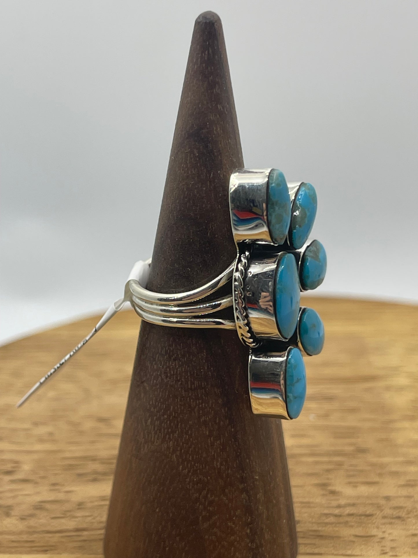 8.0 Turquoise Half Cluster Ring by Leona Delgarito, Navajo