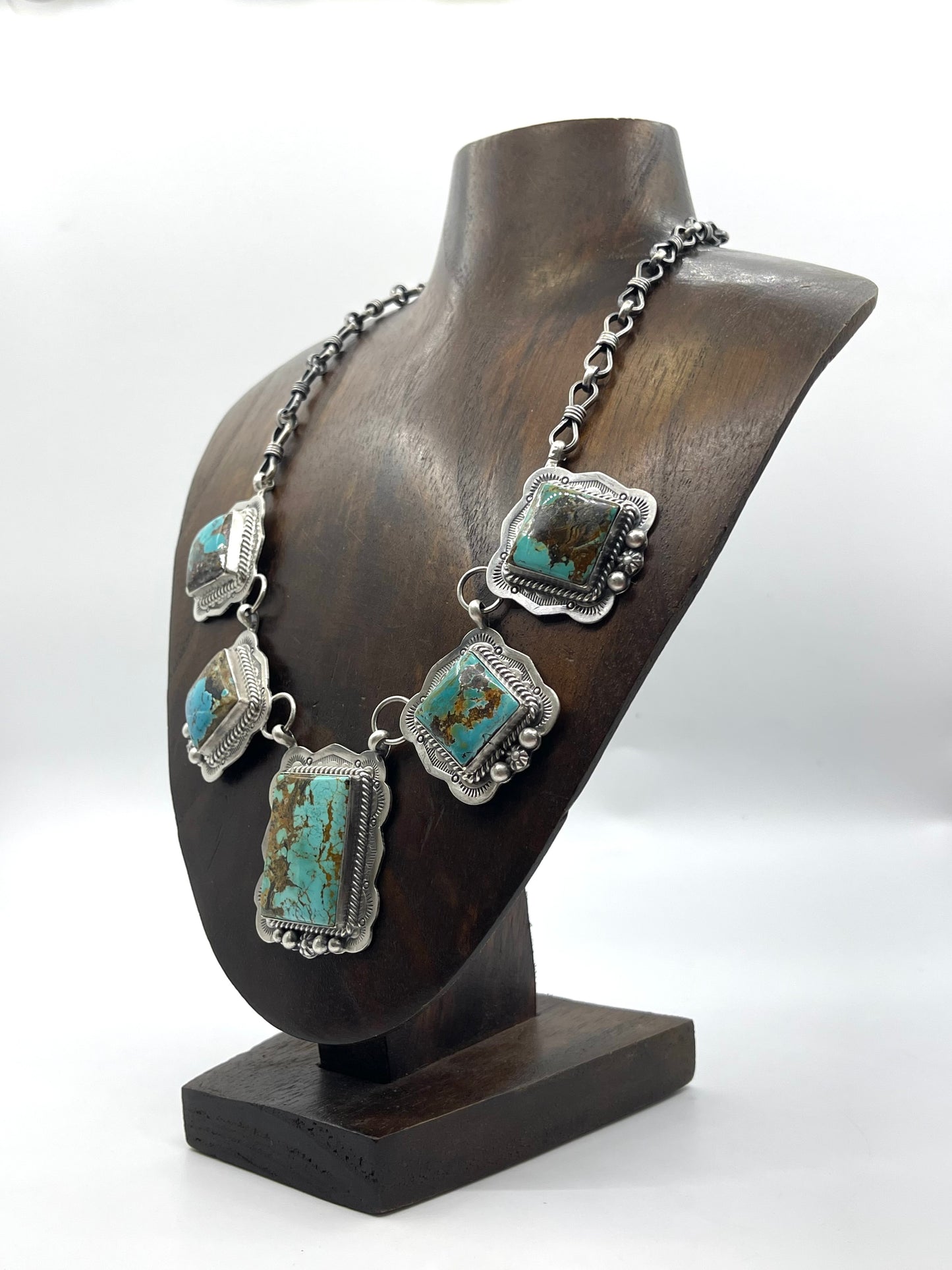 5 Stone Black Jack Turquoise Necklace 18” by Lyle Piaso, Navajo