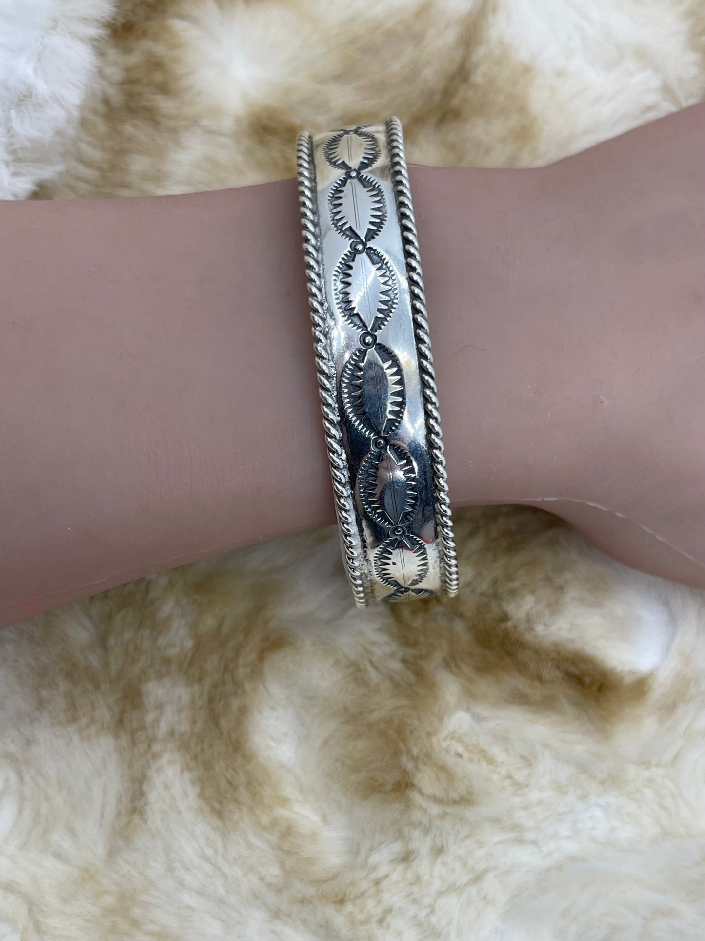 6.75" - 8" Stamped Silver Cuff by James Bahe, Navajo